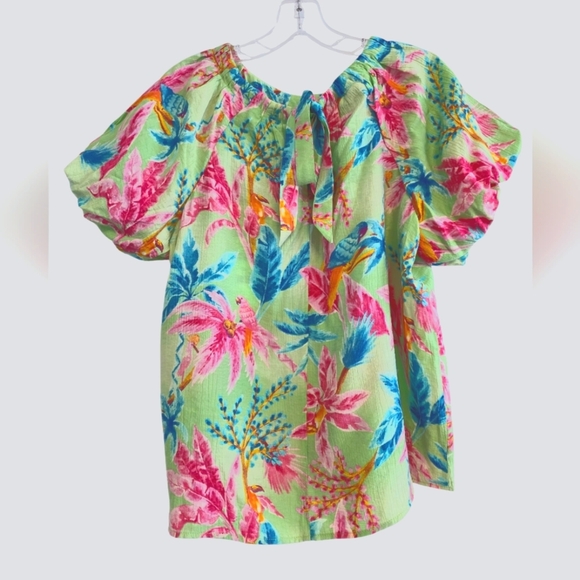 Easel Colorful Floral Puff Sleeve Blouse Size Small - Picture 2 of 6